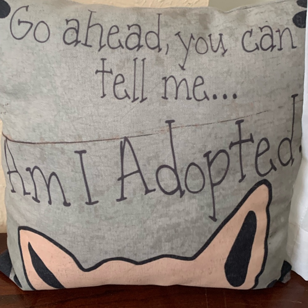 Pillow  for friends who rescue animals “Go ahead you can tell me…Am I adopted?”